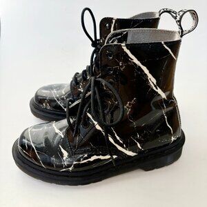Dr. Martens Marble Boots 1460 Pascal Black White Print Lace Patent 4 EU 37 US 6
